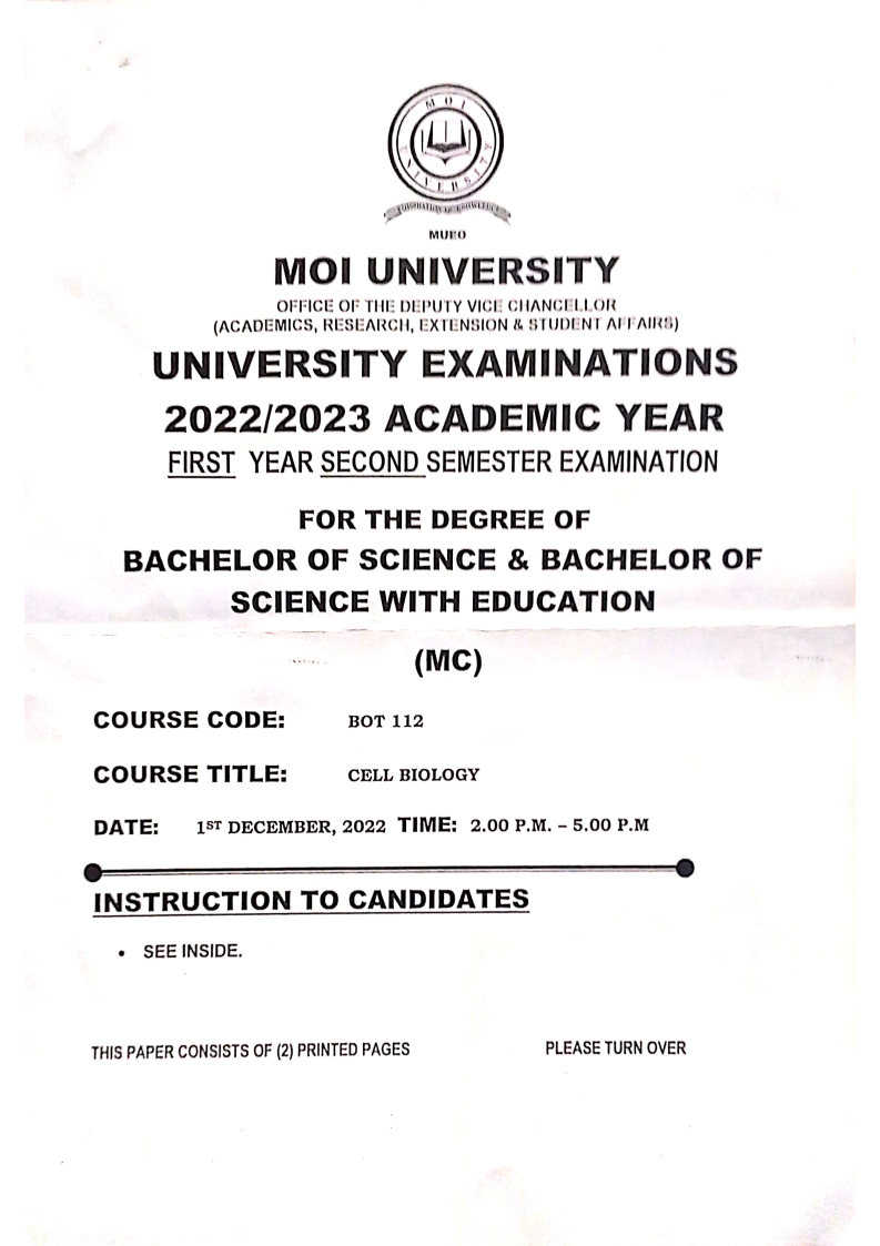 BOT 112 - Moi Past Papers