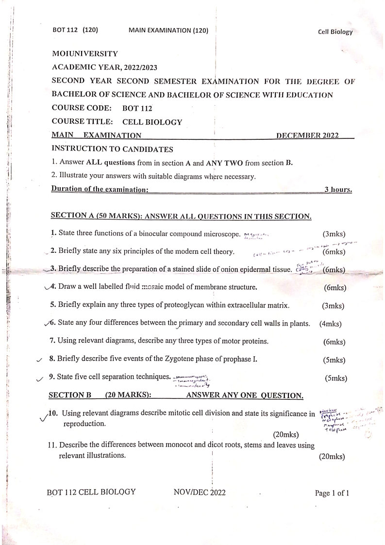 BOT 112 - Moi Past Papers